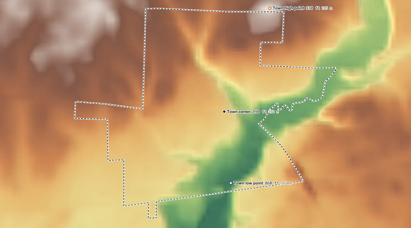 Topographic elevation map of North Salem, Indiana, shaded from 860 ft on the south side to 930 ft on the northeast side