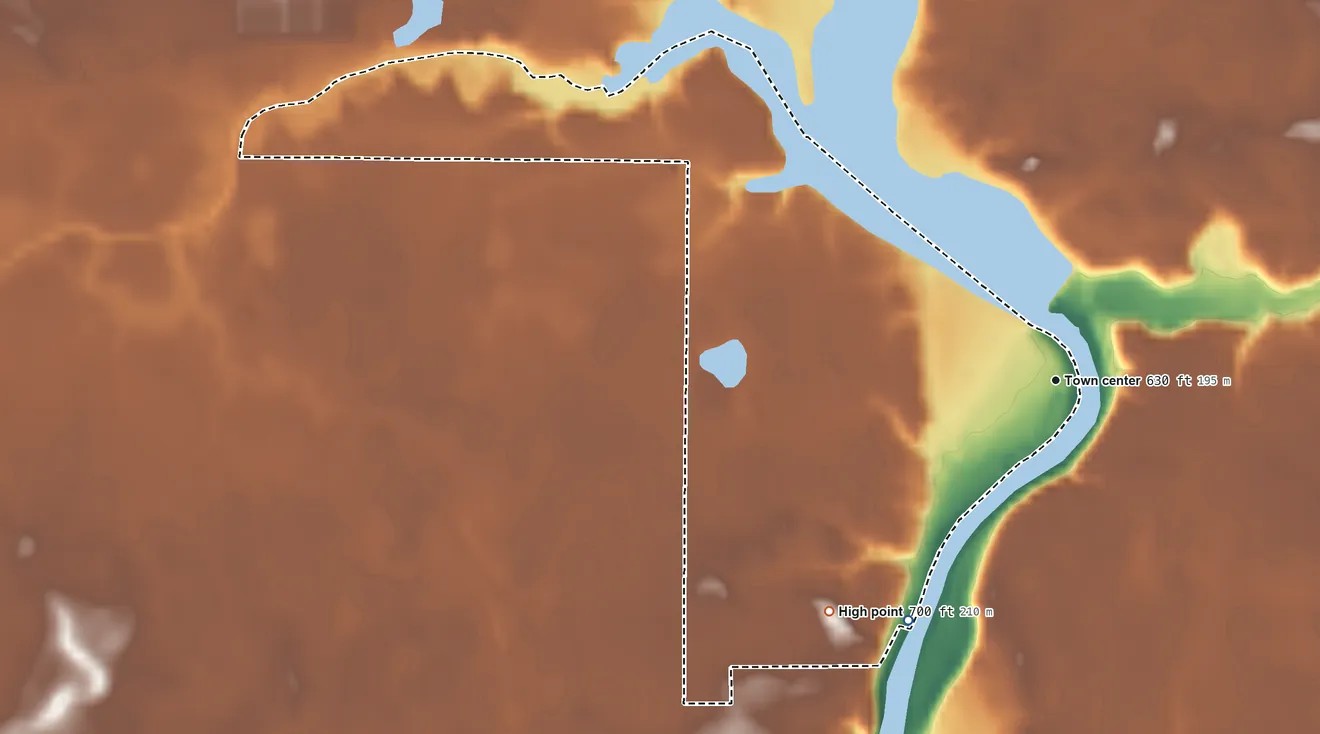 Topographic elevation map of Norway, Indiana, shaded from 620 ft on the southwest side to 700 ft on the southwest side