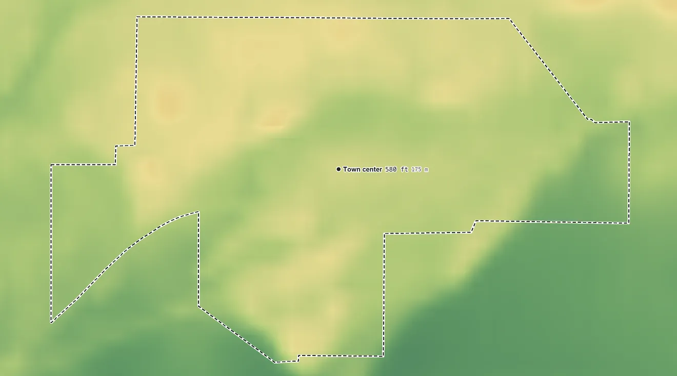 Topographic elevation map of Paragon, Indiana, shaded from 570 ft on the south side to 580 ft on the south side
