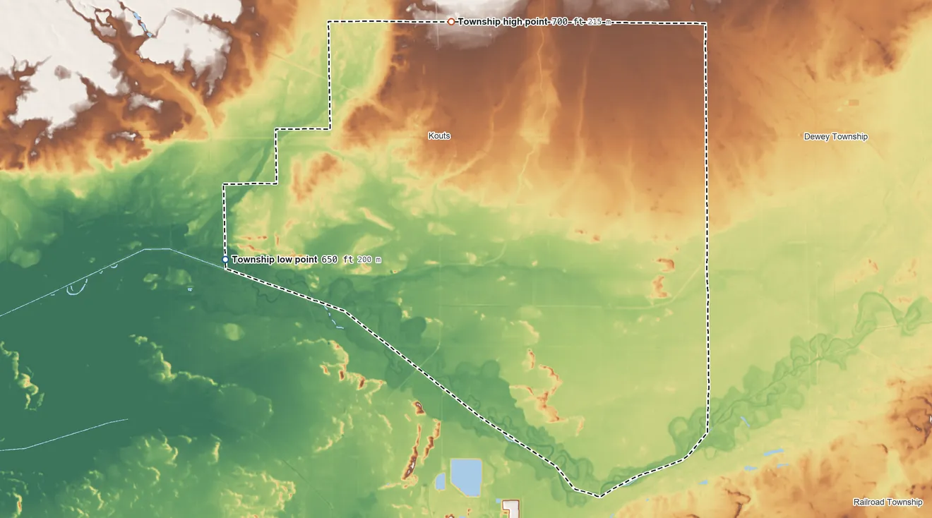 Topographic elevation map of Pleasant Township, Porter County, Indiana, shaded from 650 ft on the southwest side to 700 ft on the north side