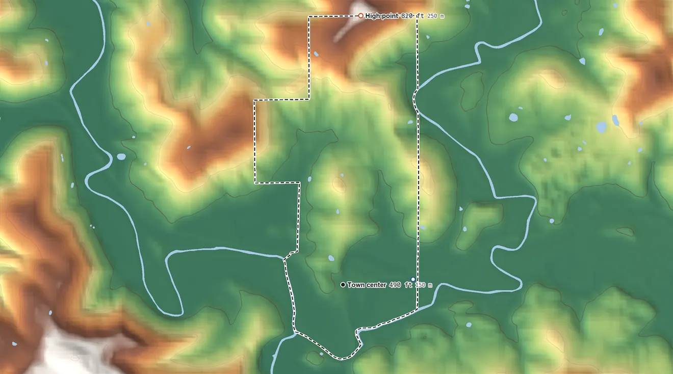 Topographic elevation map of Prospect, Indiana, shaded from 480 ft on the east side to 820 ft on the north side