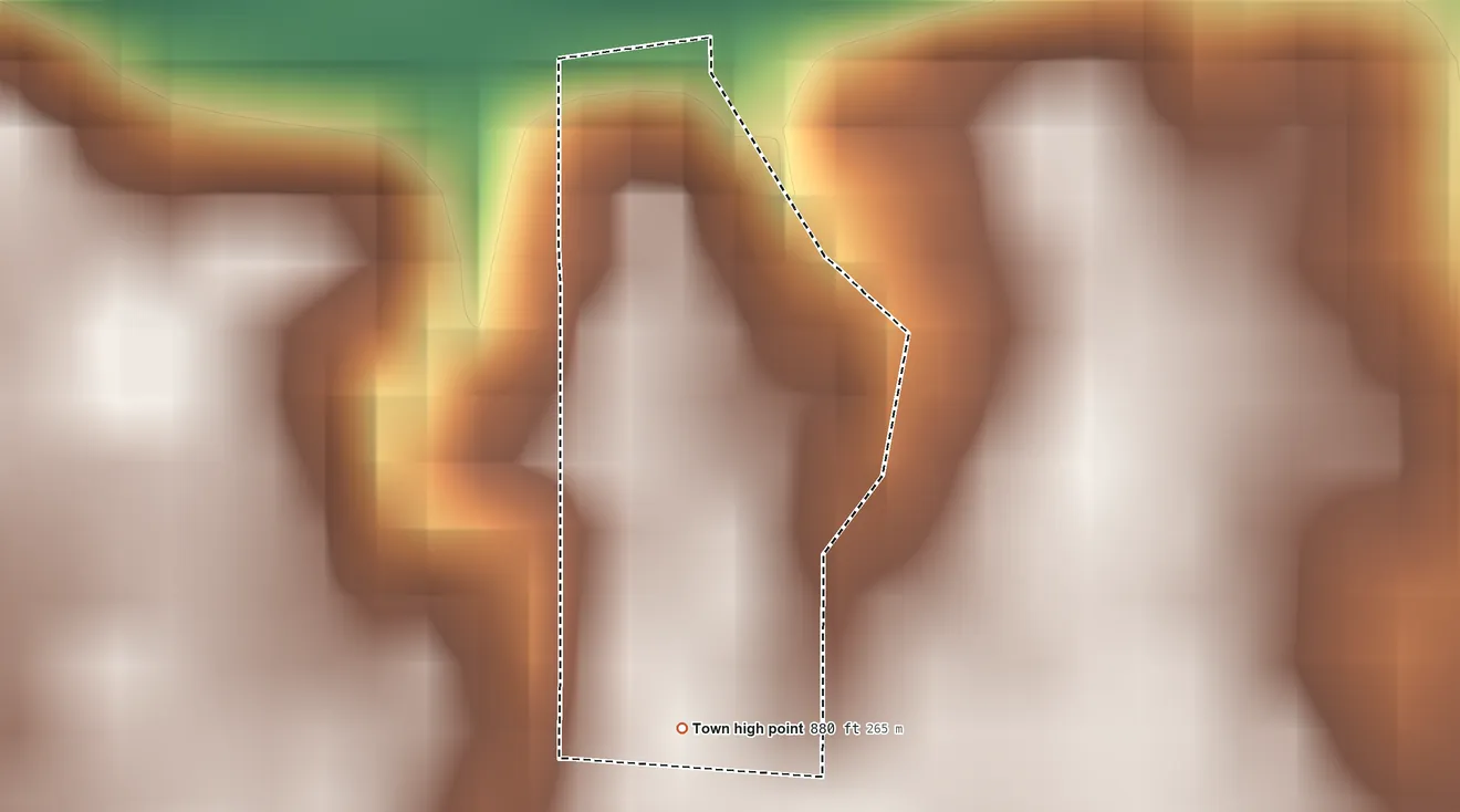 Topographic elevation map of River Forest, Indiana, shaded from 820 ft on the north side to 880 ft on the south side