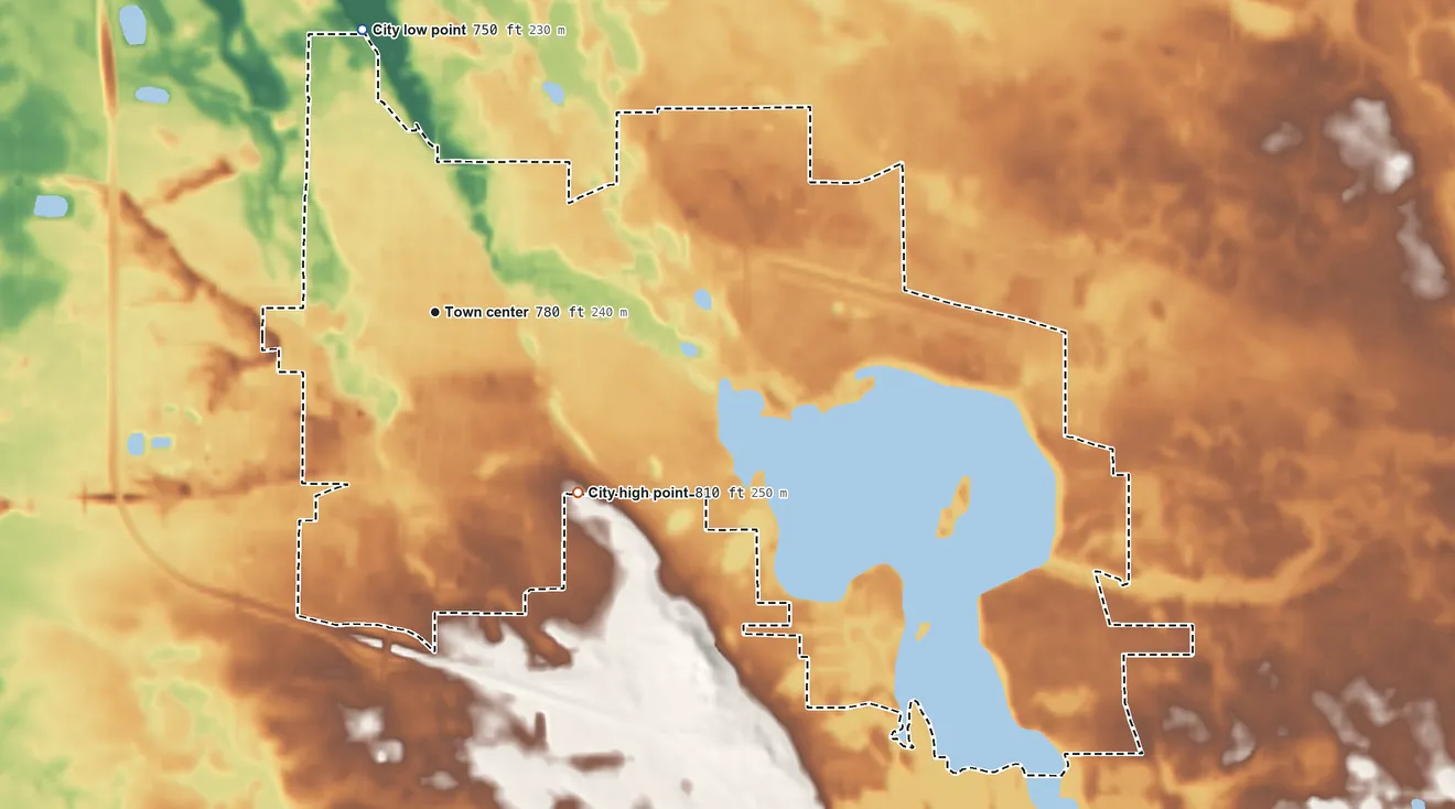 Topographic elevation map of Rochester, Indiana, shaded from 750 ft on the north side to 810 ft on the southeast side