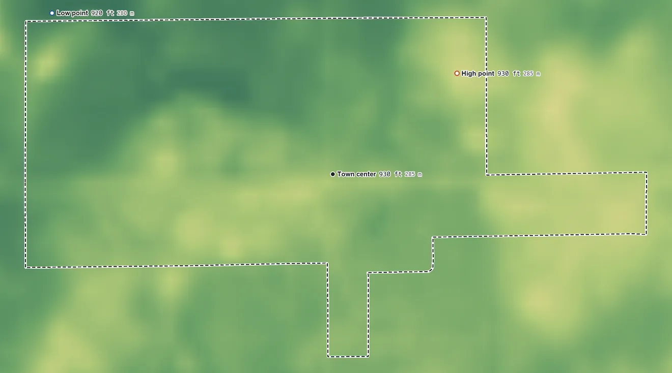 Topographic elevation map of Scircleville, Indiana, shaded from 920 ft on the northwest side to 930 ft on the northeast side