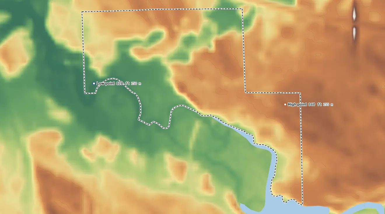 Topographic elevation map of Scott, Indiana, shaded from 820 ft on the west side to 840 ft on the east side
