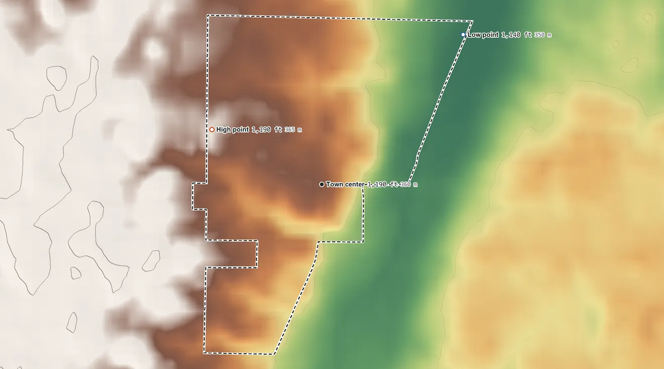 Topographic elevation map of Spartanburg, Indiana, shaded from 1,140 ft on the northeast side to 1,190 ft on the northwest side