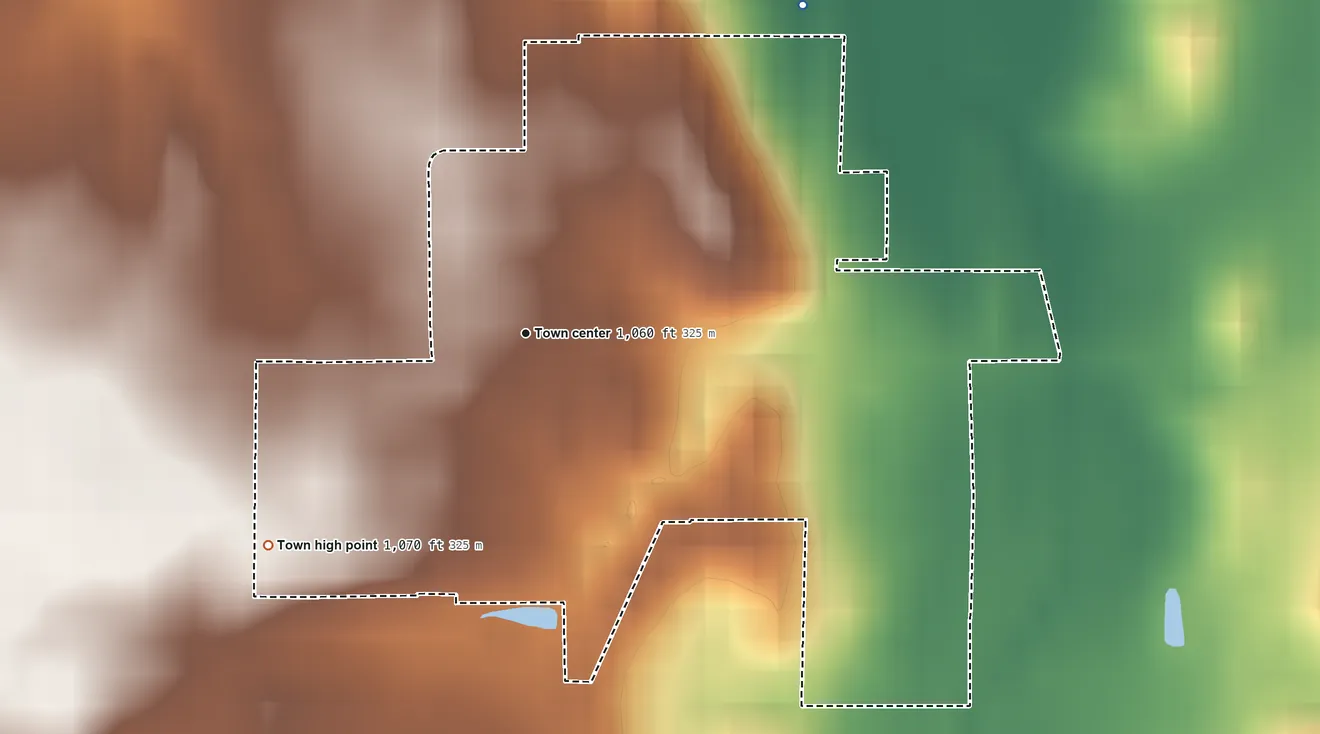 Topographic elevation map of Springport, Indiana, shaded from 1,000 ft on the northeast side to 1,070 ft on the southwest side