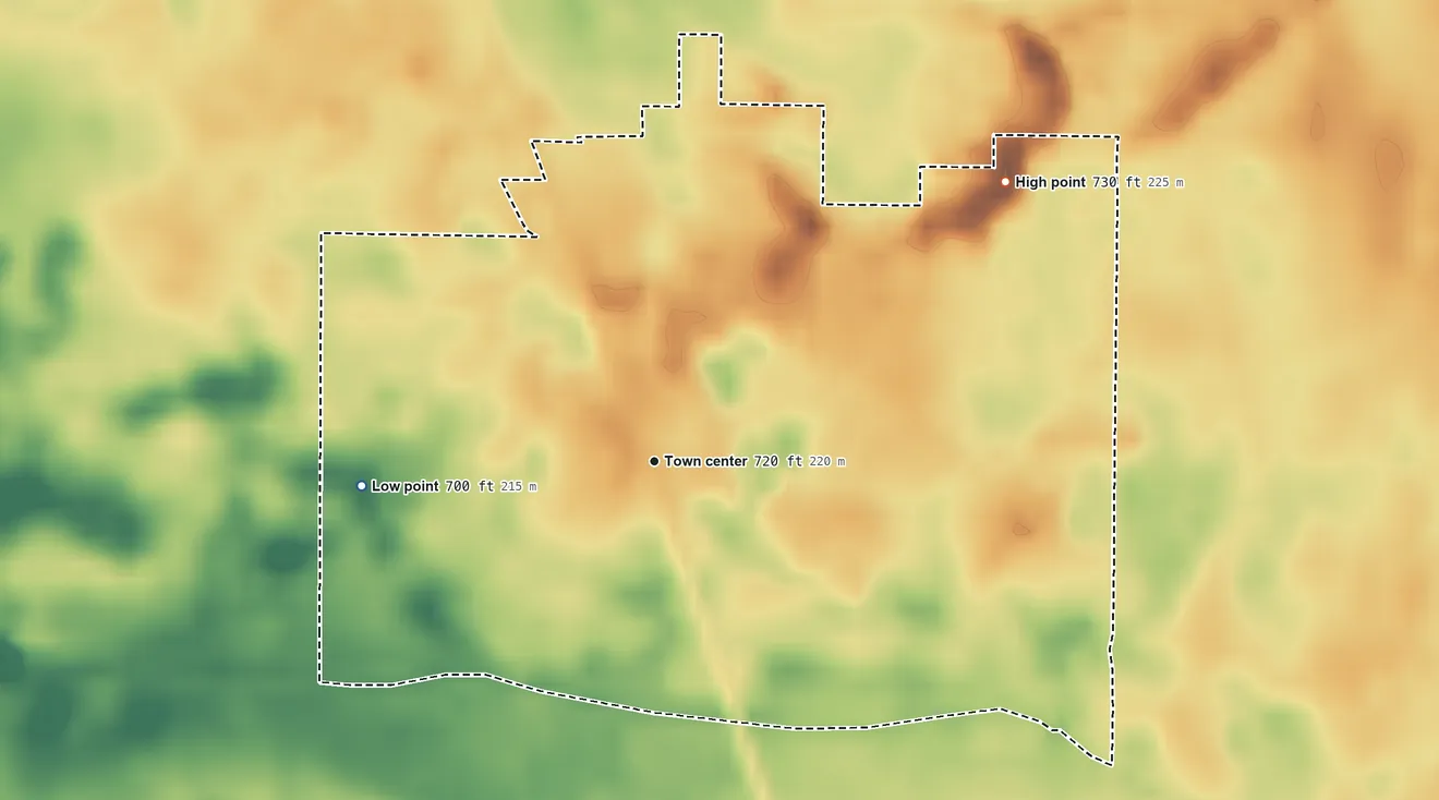 Topographic elevation map of Star City, Indiana, shaded from 700 ft on the west side to 730 ft on the northeast side