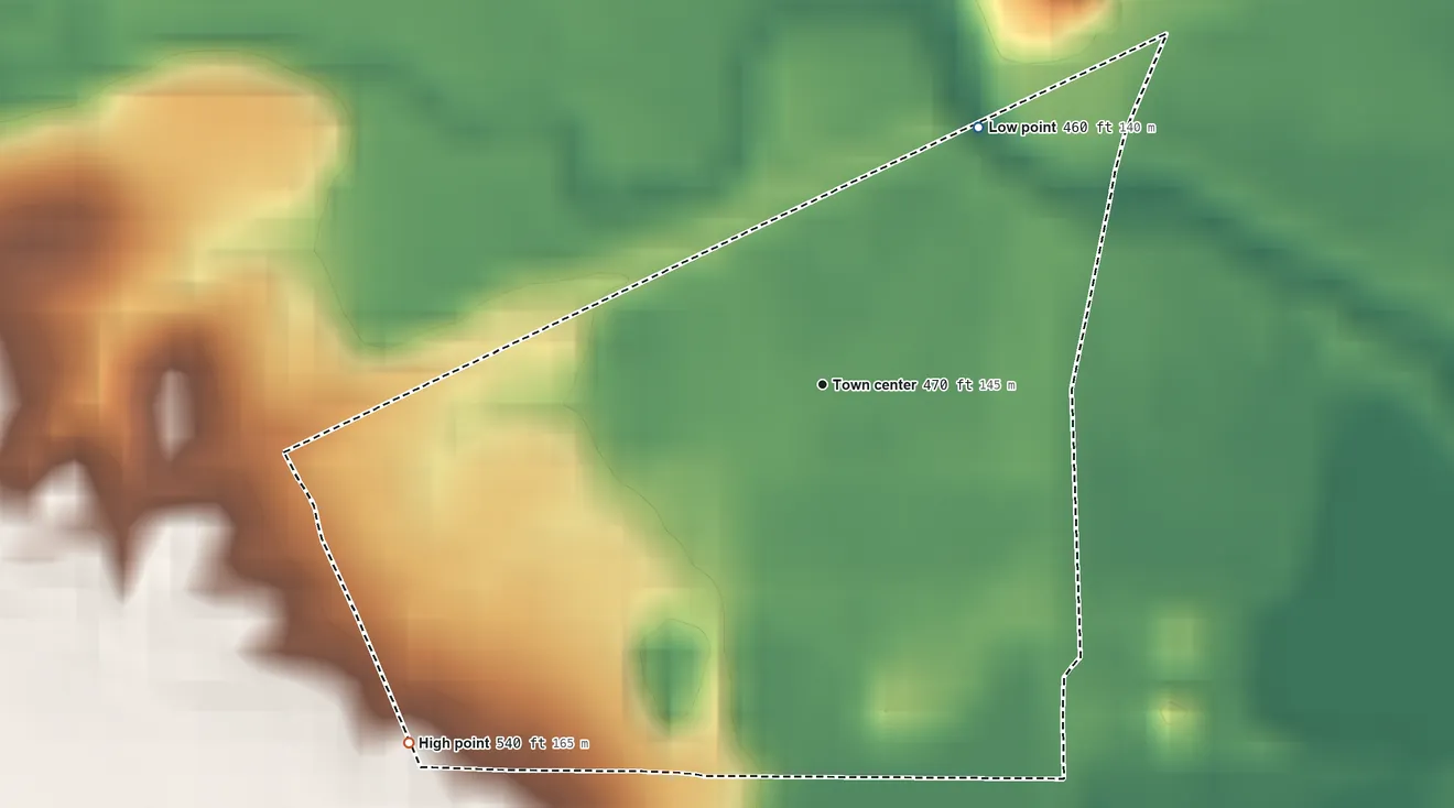 Topographic elevation map of Toad Hop, Indiana, shaded from 460 ft on the northeast side to 540 ft on the southwest side