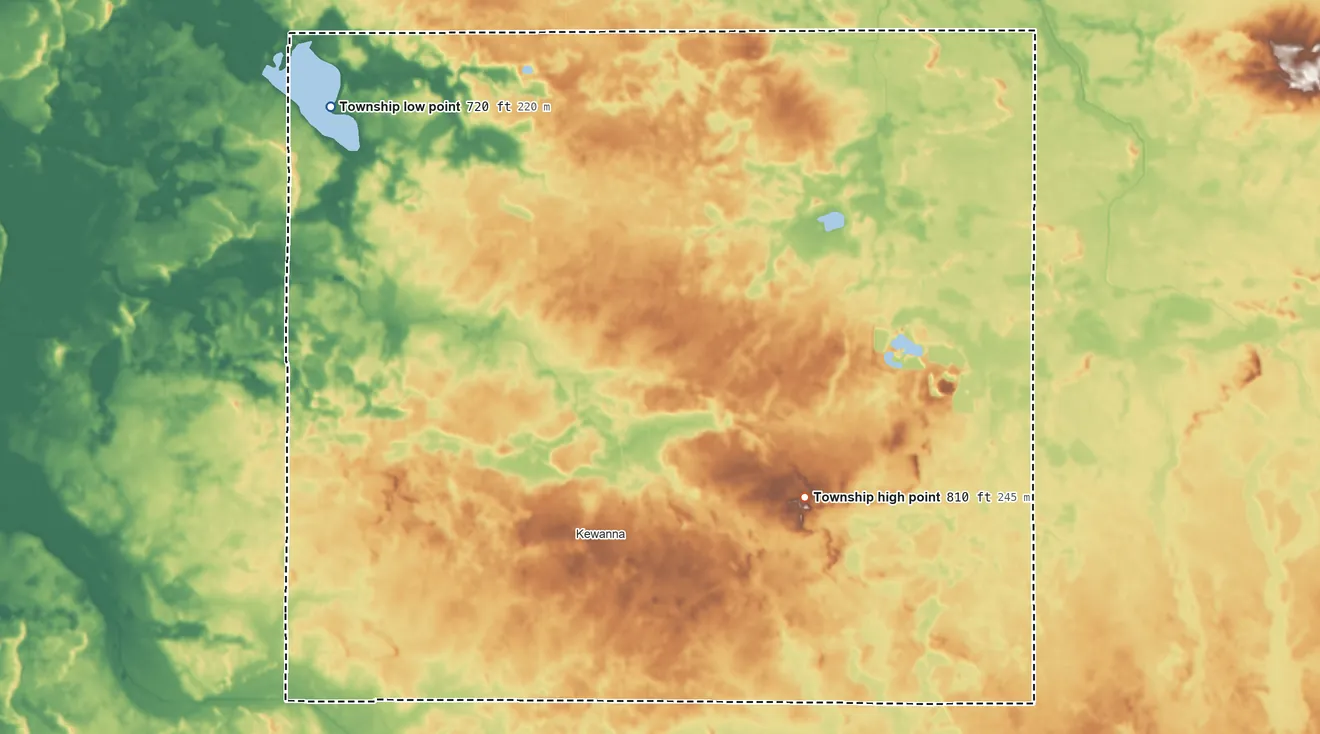Topographic elevation map of Union Township, Fulton County, Indiana, shaded from 720 ft on the northwest side to 810 ft on the east side