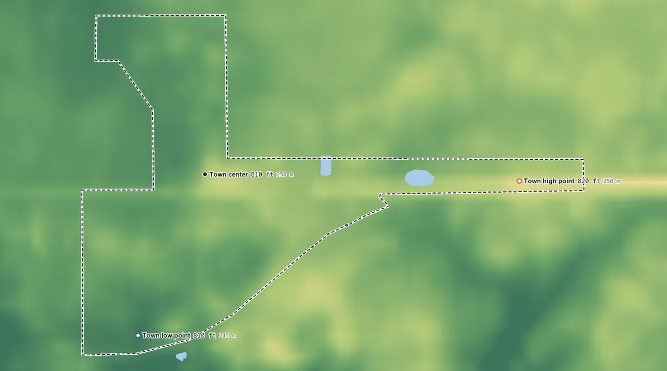 Topographic elevation map of Uniondale, Indiana, shaded from 810 ft on the southwest side to 820 ft on the east side