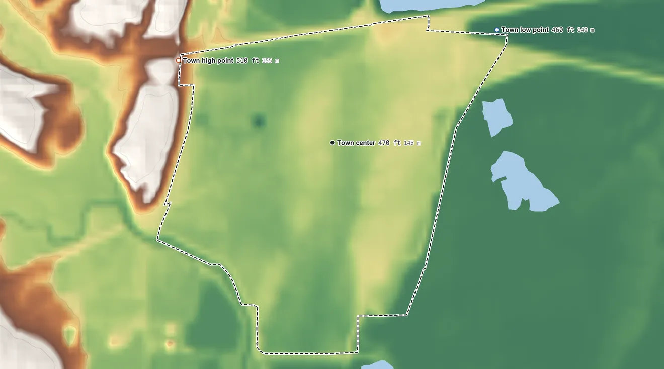 Topographic elevation map of West Terre Haute, Indiana, shaded from 460 ft on the northeast side to 510 ft on the northwest side