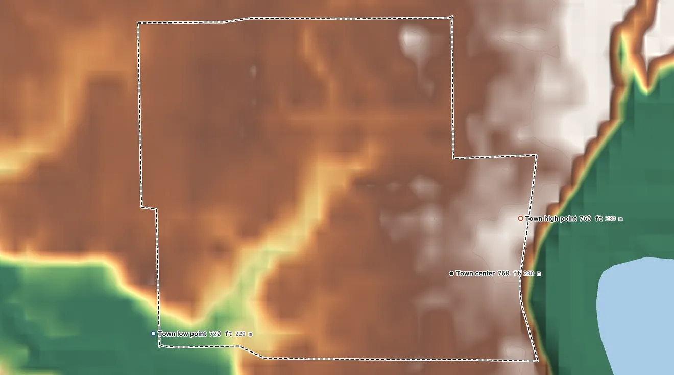 Topographic elevation map of Wynnedale, Indiana, shaded from 720 ft on the west side to 760 ft on the northeast side