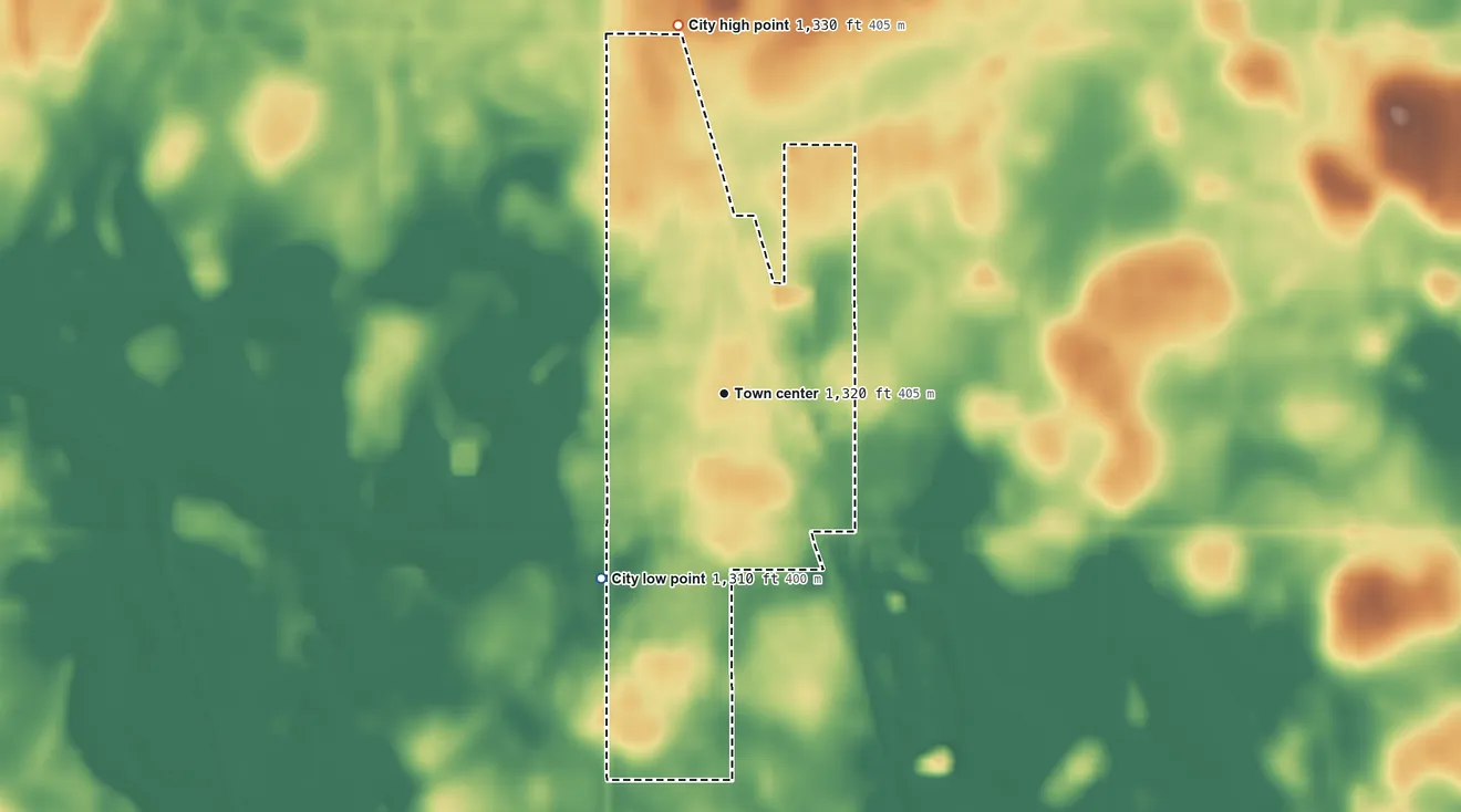 Topographic elevation map of Albert City, Iowa, shaded from 1,310 ft on the southwest side to 1,330 ft on the north side