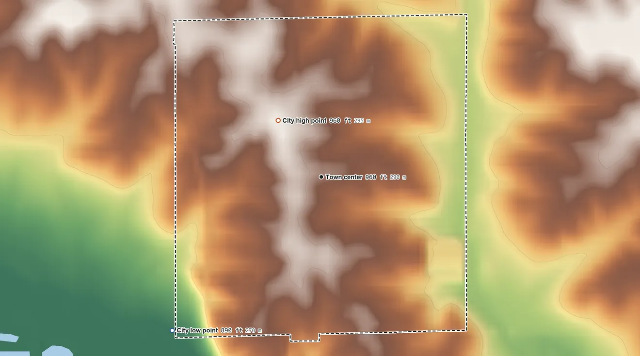 Topographic elevation map of Albion, Iowa, shaded from 890 ft on the southwest side to 960 ft on the northwest side
