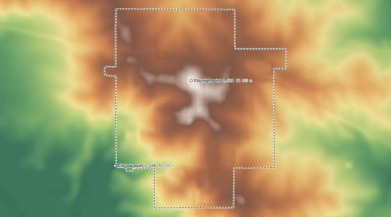 Topographic elevation map of Alta, Iowa, shaded from 1,440 ft on the southwest side to 1,520 ft on the north side