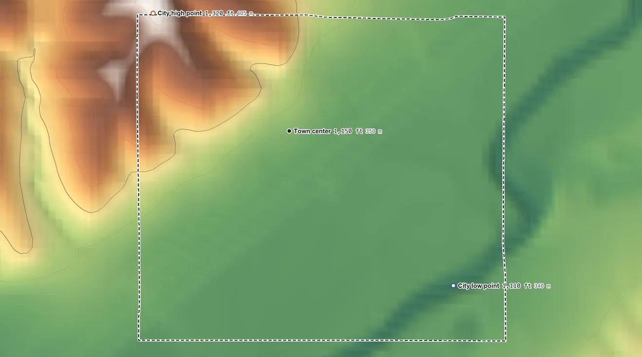 Topographic elevation map of Arion, Iowa, shaded from 1,110 ft on the southeast side to 1,320 ft on the northwest side