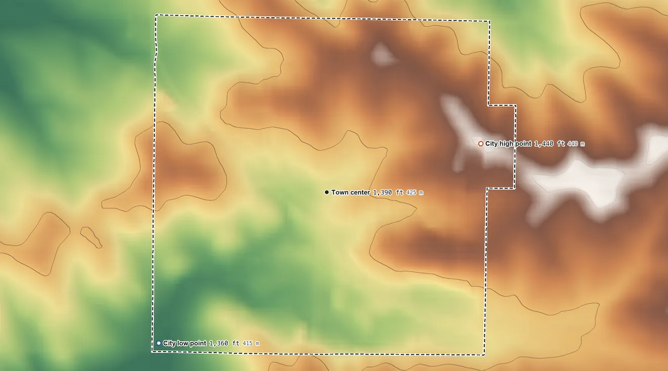 Topographic elevation map of Aurelia, Iowa, shaded from 1,360 ft on the southwest side to 1,440 ft on the east side