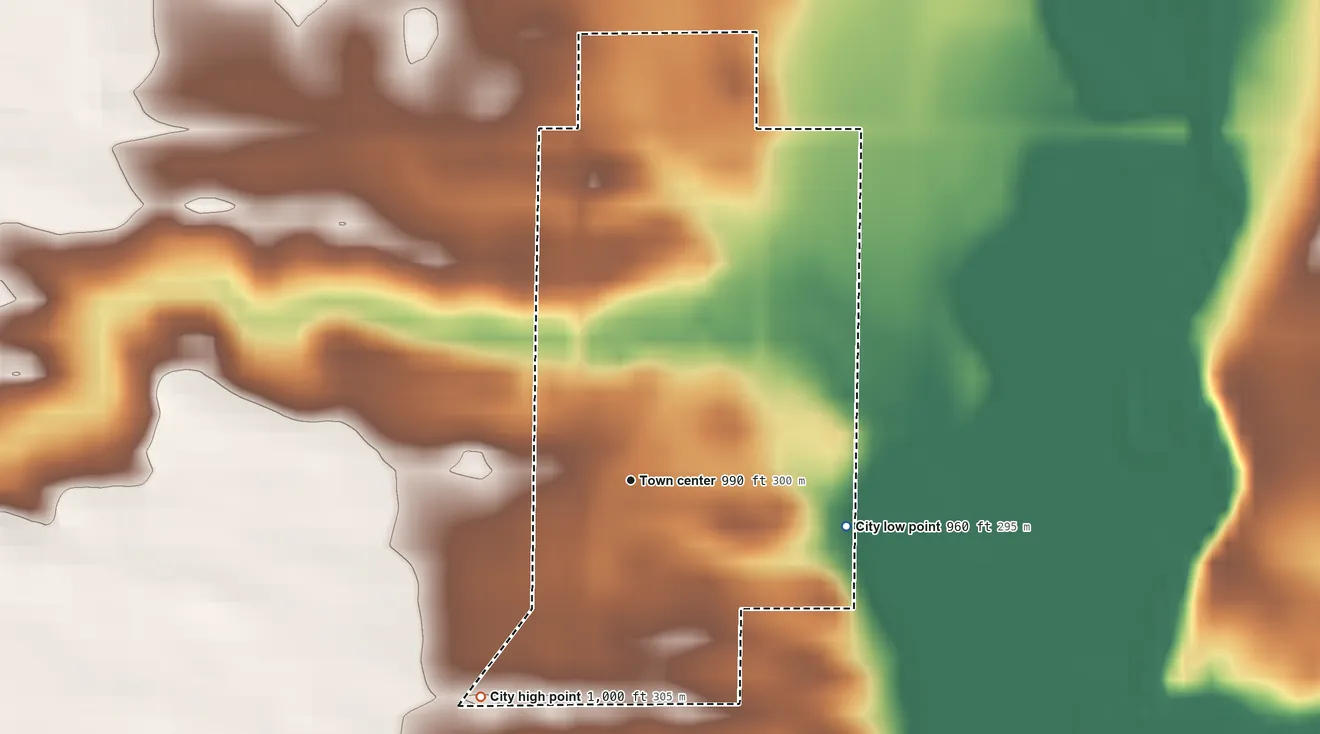 Topographic elevation map of Berkley, Iowa, shaded from 960 ft on the east side to 1,000 ft on the southwest side