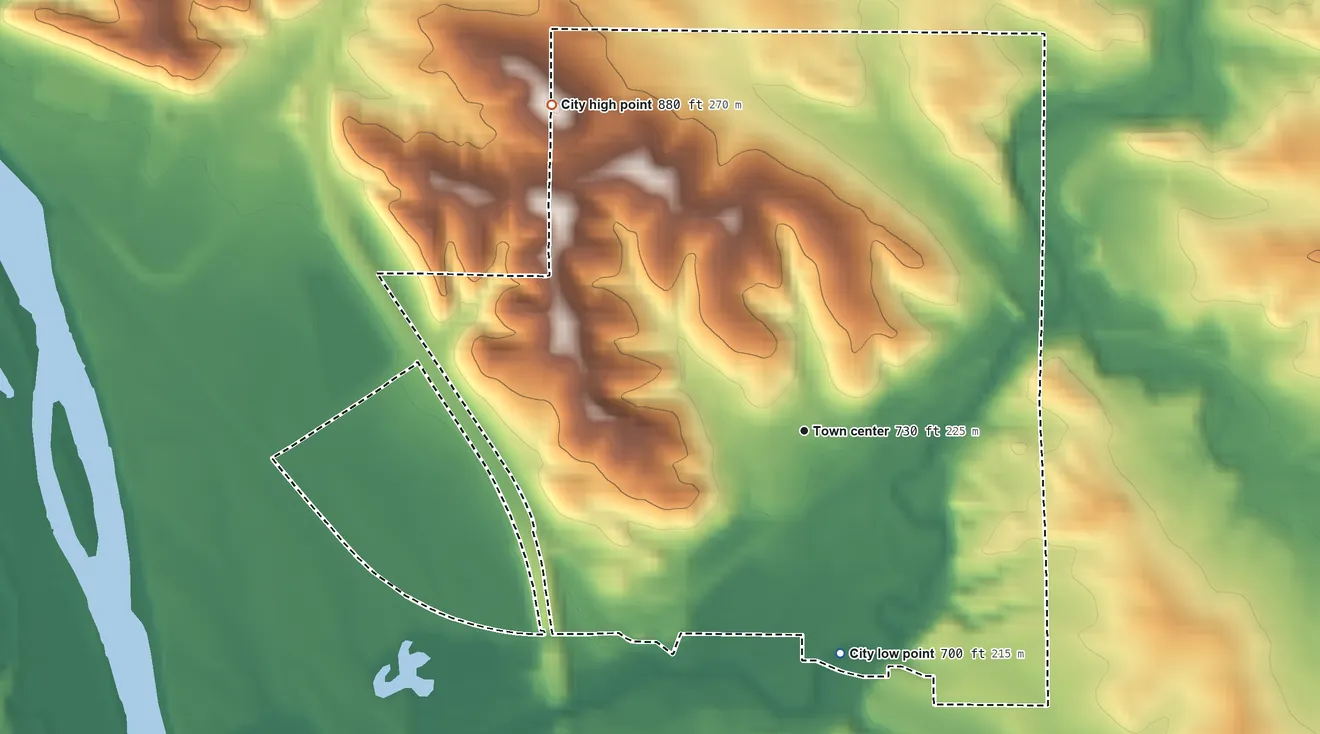 Topographic elevation map of Bertram, Iowa, shaded from 700 ft on the south side to 880 ft on the northwest side