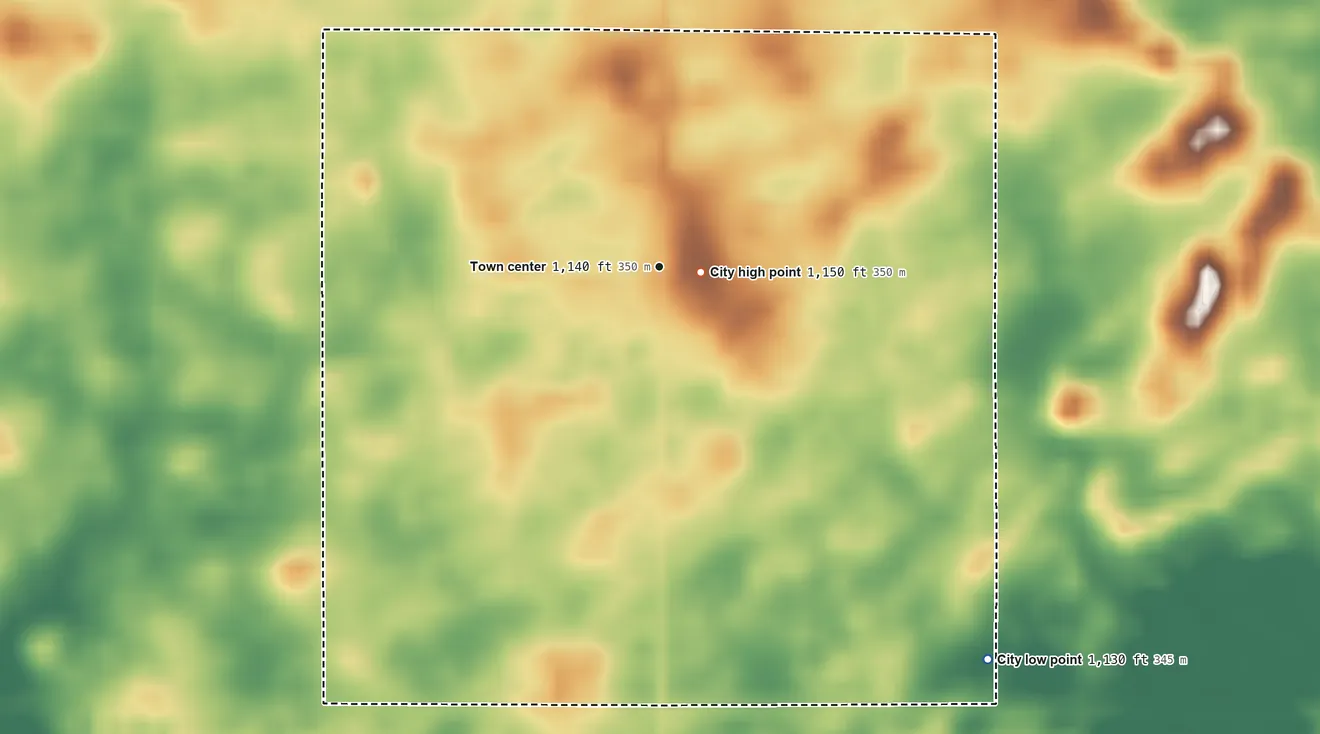 Topographic elevation map of Boxholm, Iowa, shaded from 1,130 ft on the southeast side to 1,150 ft near the middle