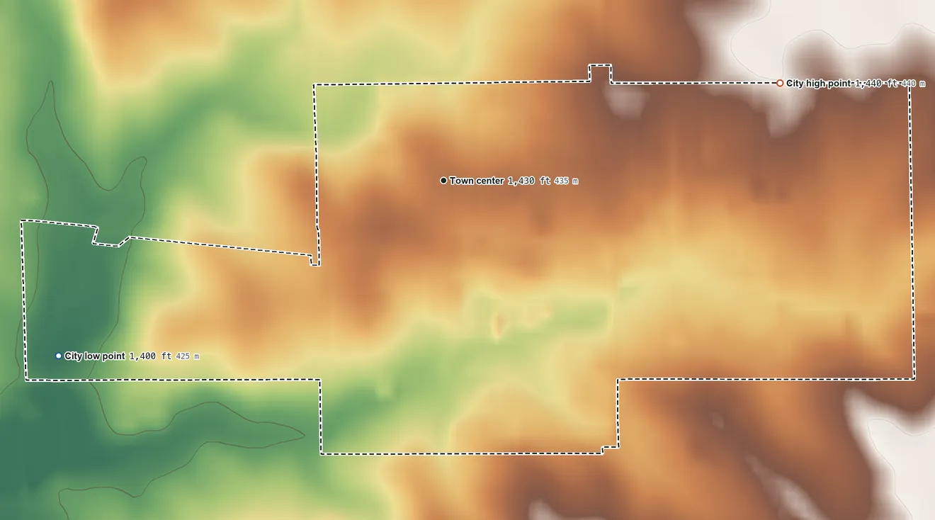 Topographic elevation map of Boyden, Iowa, shaded from 1,400 ft on the southwest side to 1,440 ft on the east side