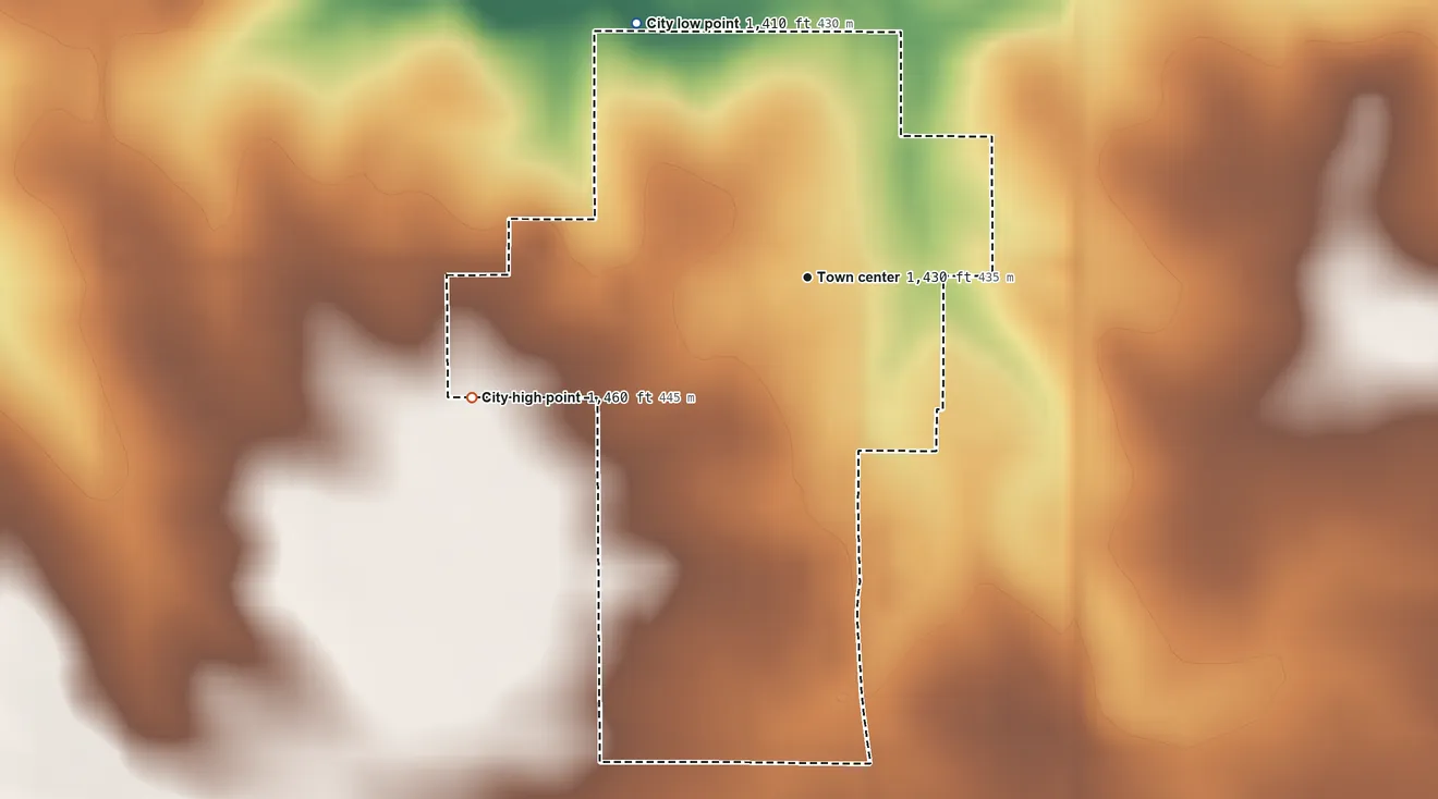 Topographic elevation map of Calumet, Iowa, shaded from 1,410 ft on the northwest side to 1,460 ft on the west side