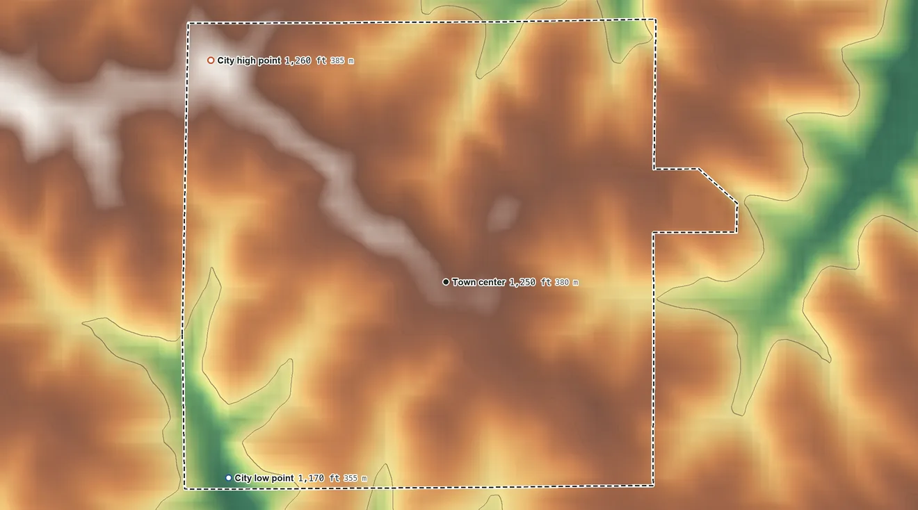 Topographic elevation map of Castalia, Iowa, shaded from 1,170 ft on the southwest side to 1,260 ft on the northwest side