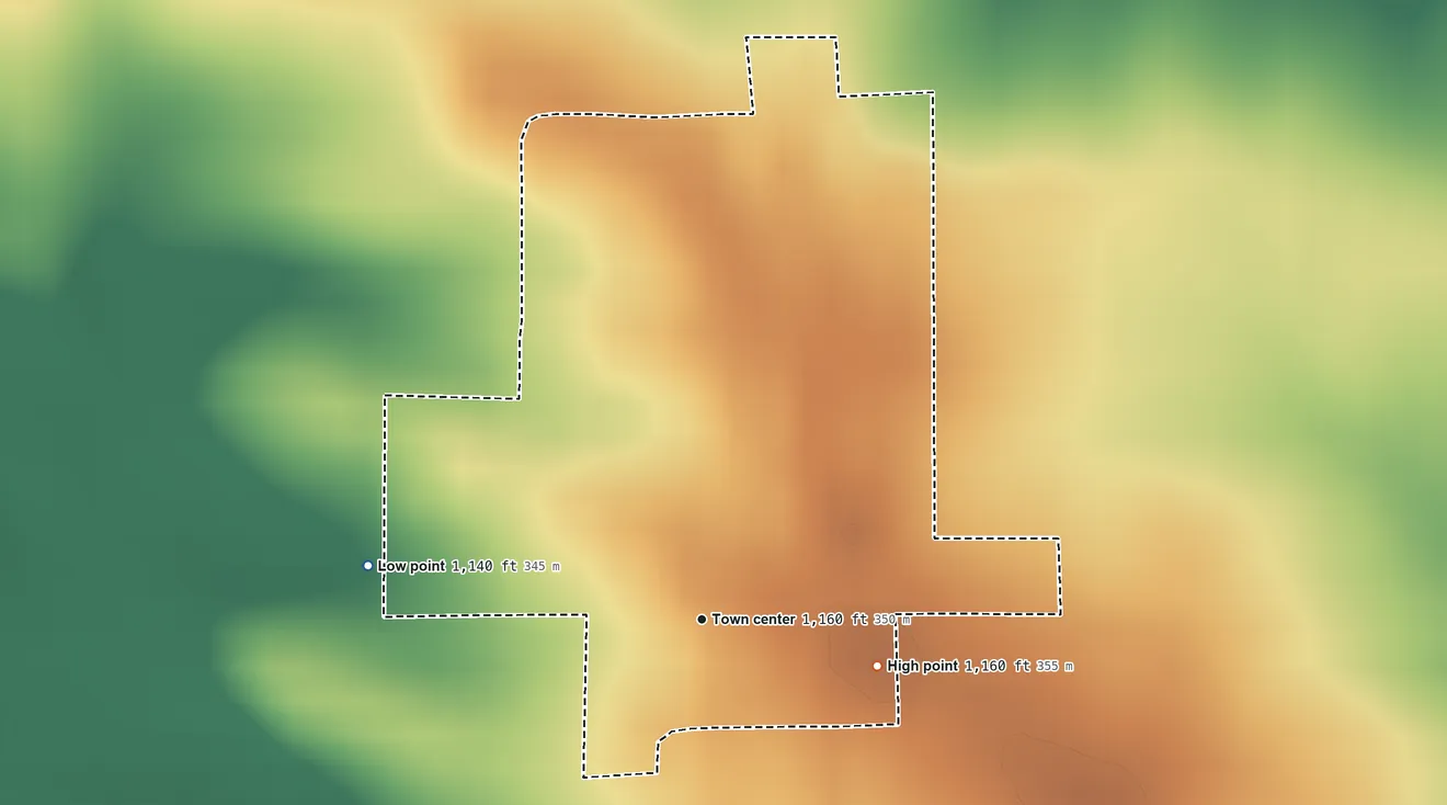 Topographic elevation map of Chapin, Iowa, shaded from 1,140 ft on the west side to 1,160 ft on the east side