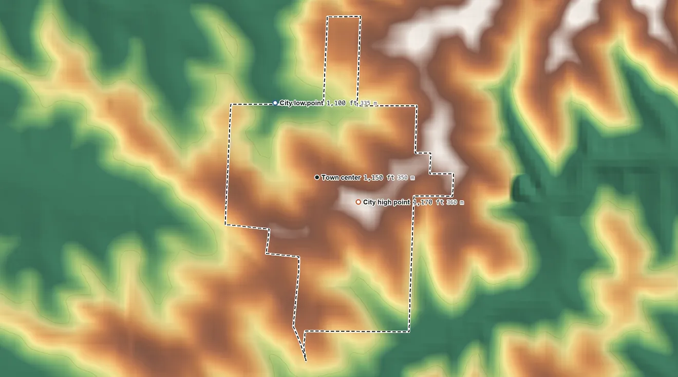 Topographic elevation map of Colesburg, Iowa, shaded from 1,100 ft on the northwest side to 1,170 ft on the southeast side