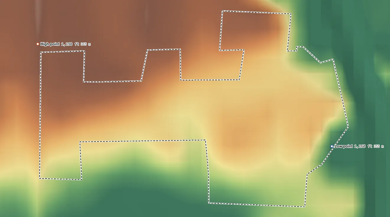 Topographic elevation map of Corley, Iowa, shaded from 1,160 ft on the east side to 1,190 ft on the west side
