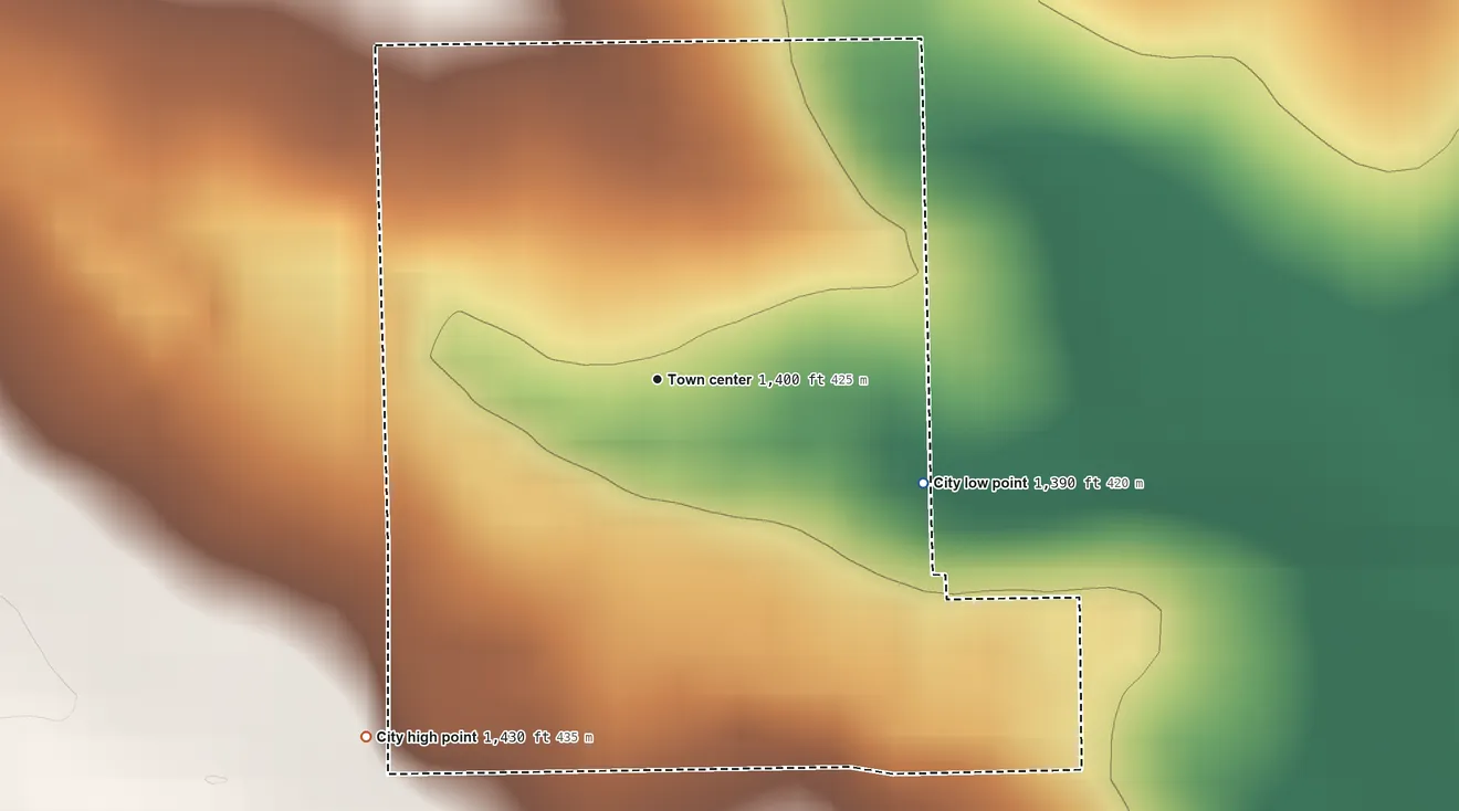 Topographic elevation map of Craig, Iowa, shaded from 1,390 ft on the east side to 1,430 ft on the southwest side
