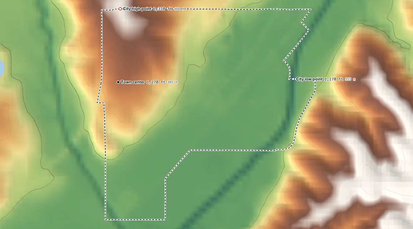 Topographic elevation map of Deloit, Iowa, shaded from 1,170 ft on the east side to 1,310 ft on the north side