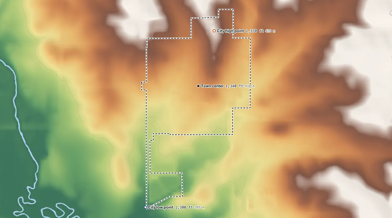 Topographic elevation map of Early, Iowa, shaded from 1,300 ft on the southwest side to 1,370 ft on the north side