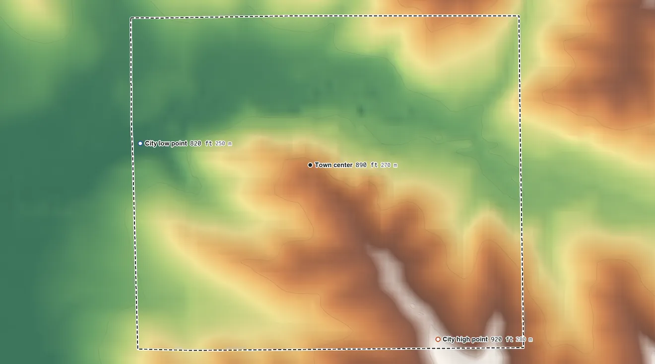 Topographic elevation map of Elberon, Iowa, shaded from 820 ft on the west side to 920 ft on the southeast side