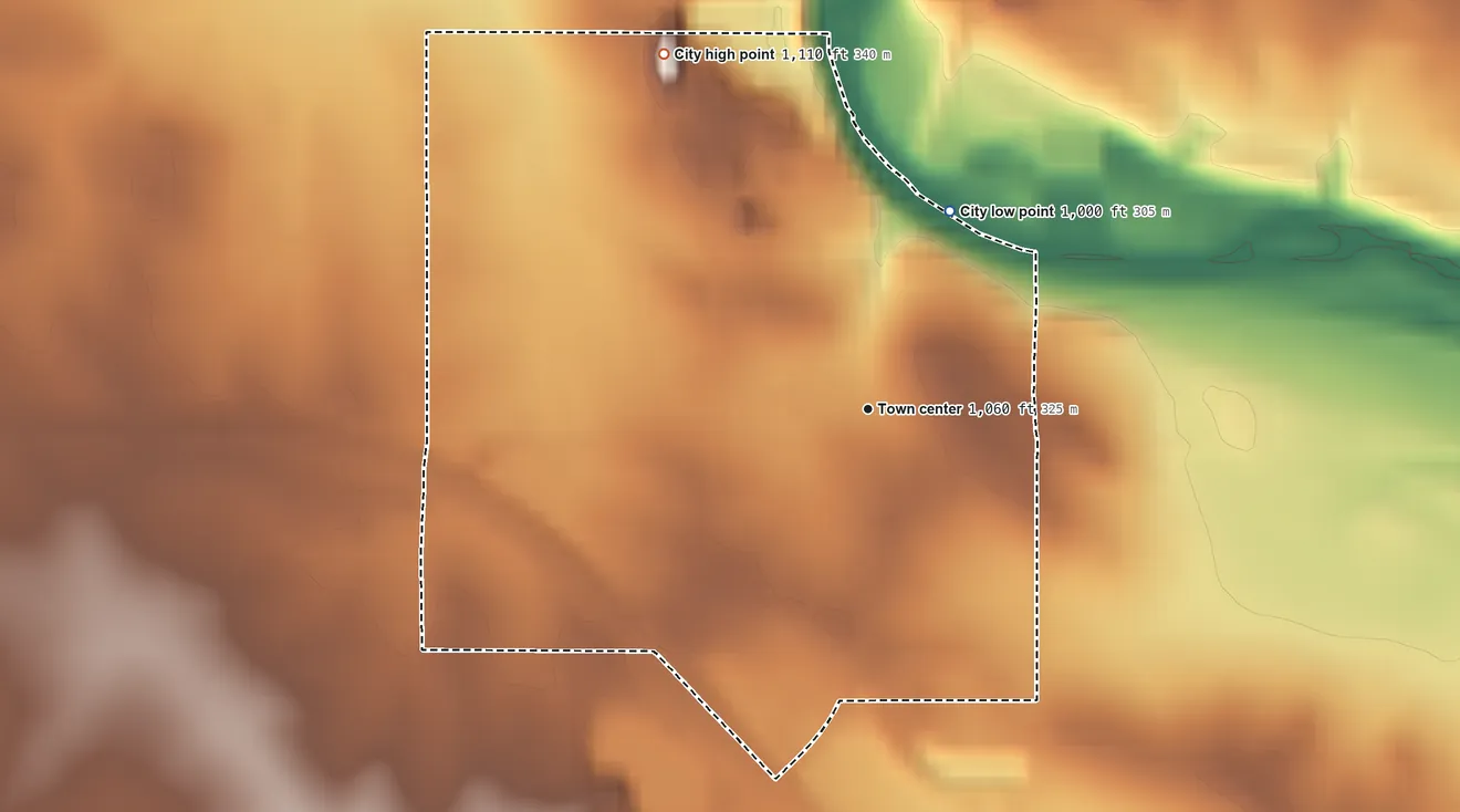 Topographic elevation map of Floyd, Iowa, shaded from 1,000 ft on the northeast side to 1,110 ft on the northwest side