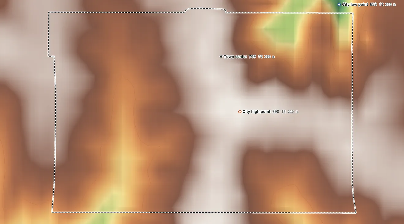 Topographic elevation map of Franklin, Iowa, shaded from 650 ft on the northeast side to 700 ft on the south side
