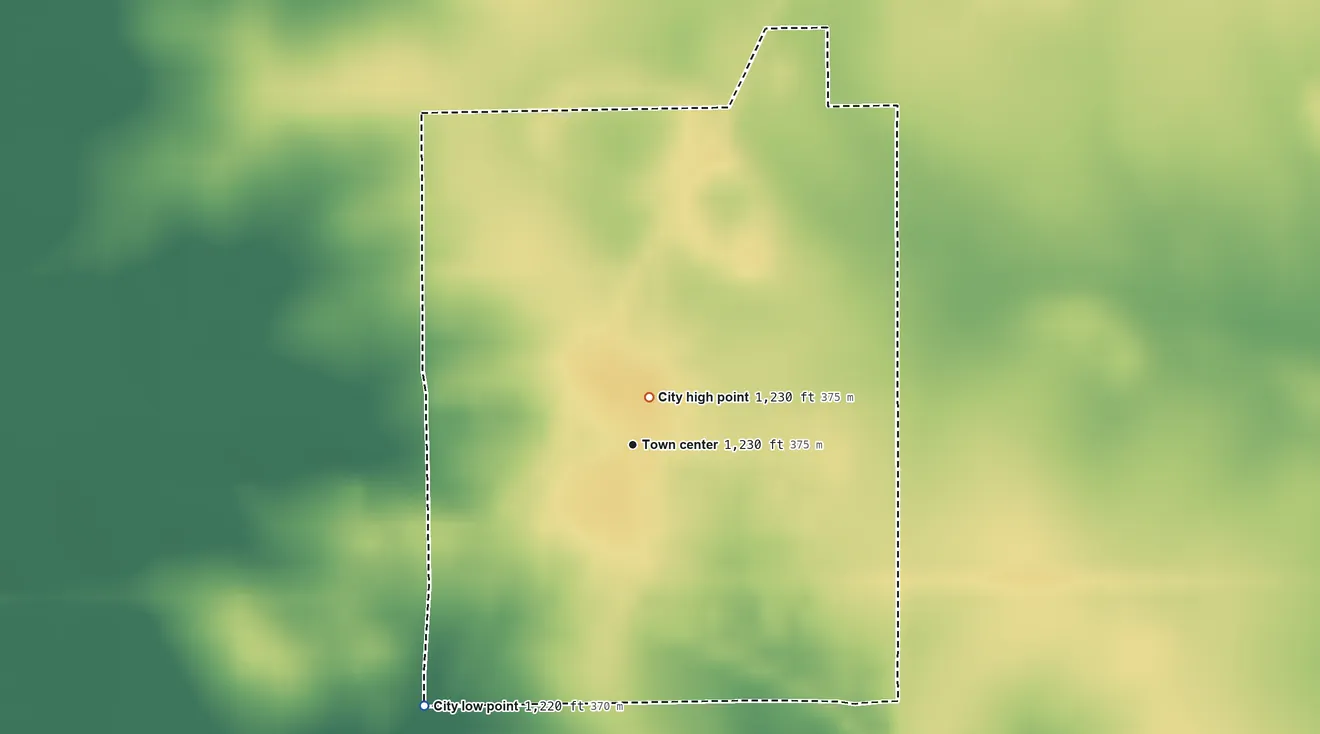 Topographic elevation map of Grafton, Iowa, shaded from 1,220 ft on the southwest side to 1,230 ft near the middle