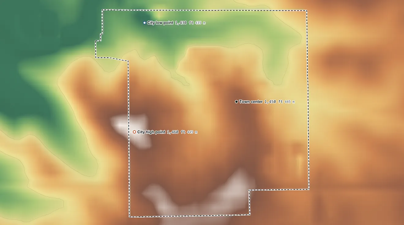 Topographic elevation map of Granville, Iowa, shaded from 1,430 ft on the northwest side to 1,460 ft on the west side