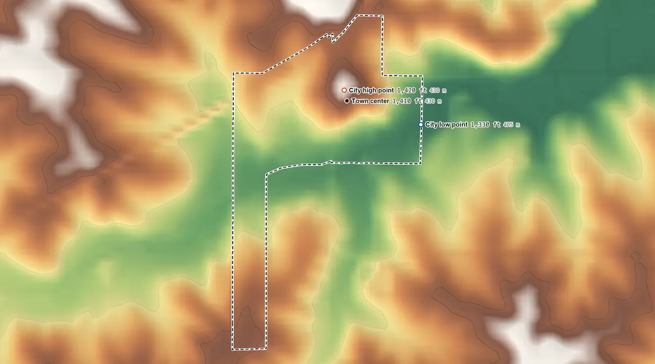 Topographic elevation map of Halbur, Iowa, shaded from 1,330 ft on the east side to 1,420 ft near the middle