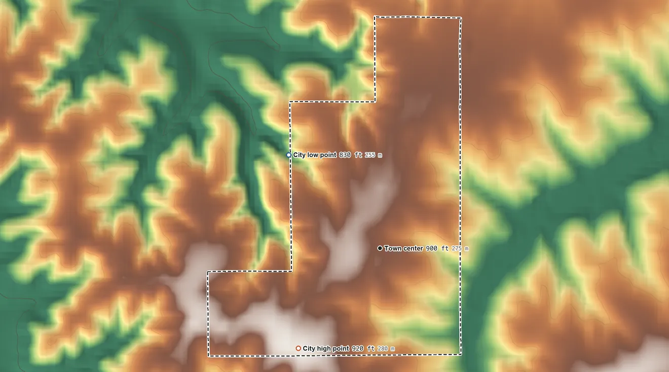 Topographic elevation map of Hamilton, Iowa, shaded from 830 ft on the northwest side to 920 ft on the southwest side