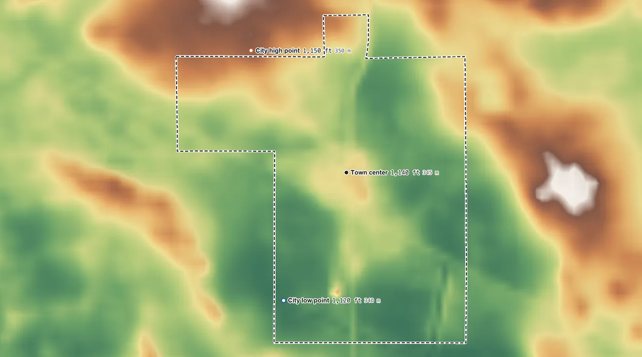 Topographic elevation map of Hardy, Iowa, shaded from 1,120 ft on the southwest side to 1,150 ft on the northwest side