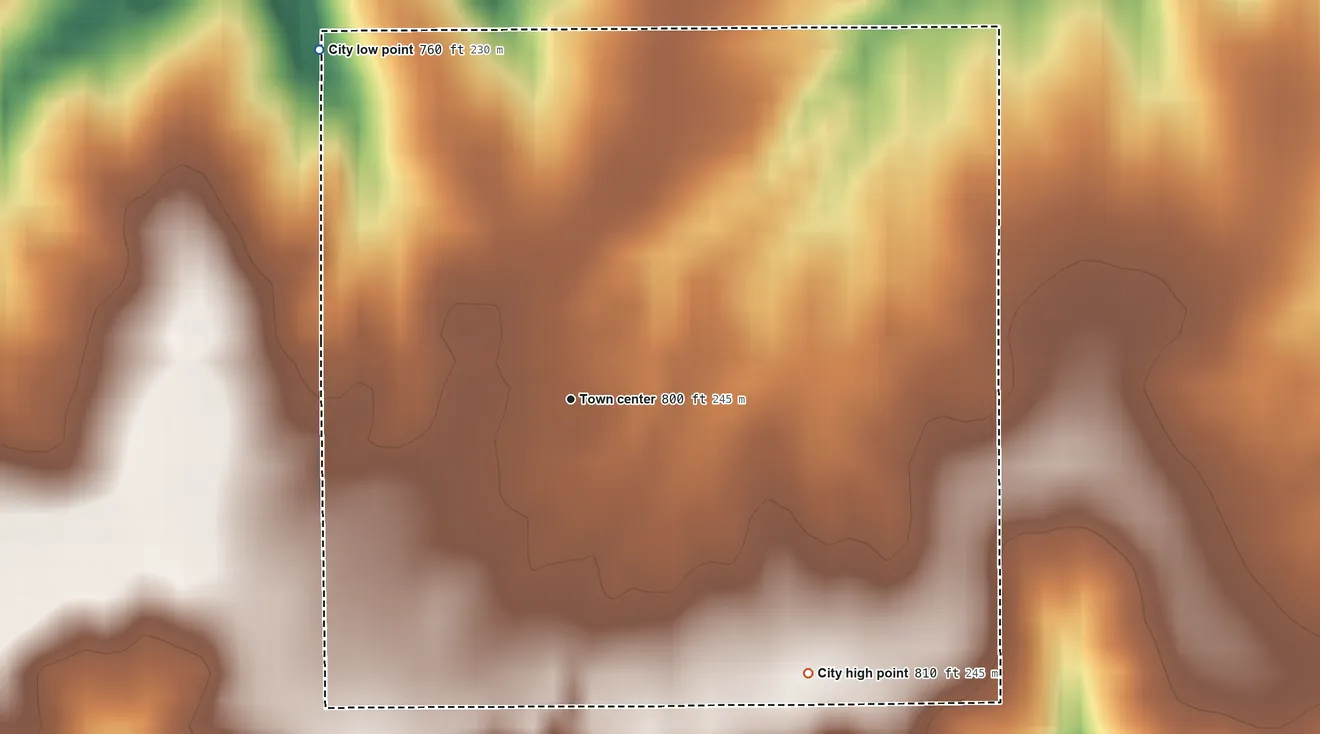Topographic elevation map of Hayesville, Iowa, shaded from 760 ft on the northwest side to 810 ft on the southeast side
