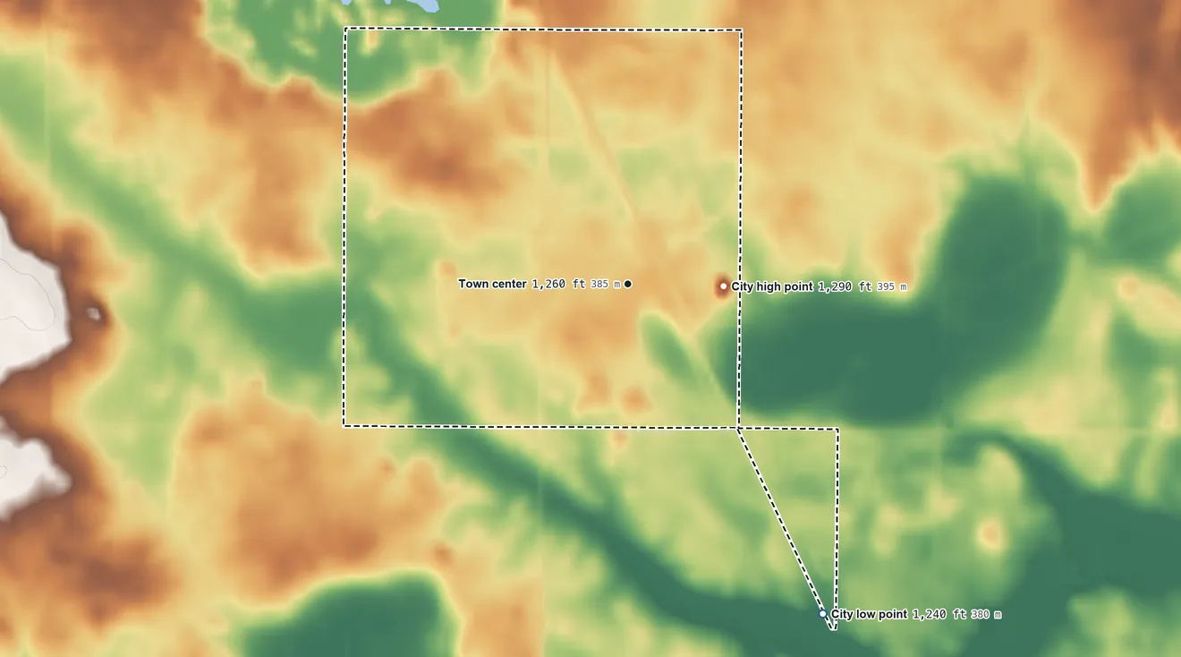 Topographic elevation map of Joice, Iowa, shaded from 1,240 ft on the southeast side to 1,290 ft on the east side