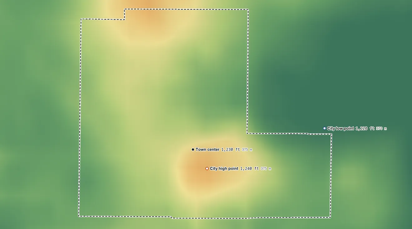 Topographic elevation map of Jolley, Iowa, shaded from 1,220 ft on the east side to 1,240 ft near the middle