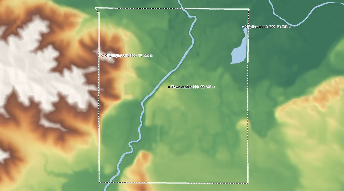 Topographic elevation map of La Porte City, Iowa, shaded from 800 ft on the northeast side to 900 ft on the northwest side