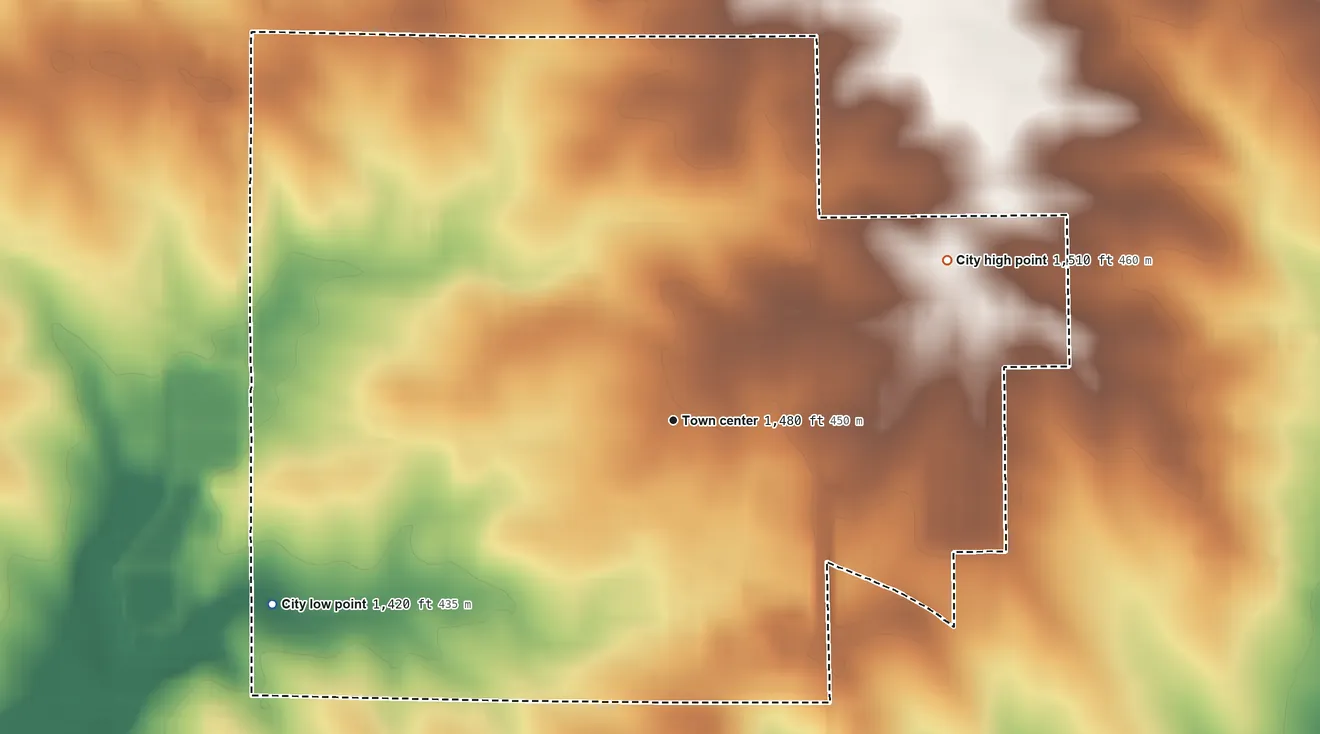 Topographic elevation map of Larchwood, Iowa, shaded from 1,420 ft on the southwest side to 1,510 ft on the northeast side