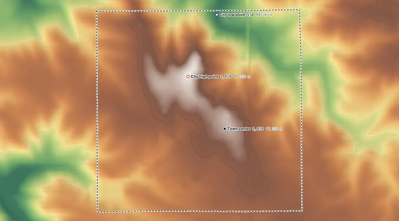 Topographic elevation map of Liscomb, Iowa, shaded from 930 ft on the north side to 1,010 ft on the northwest side