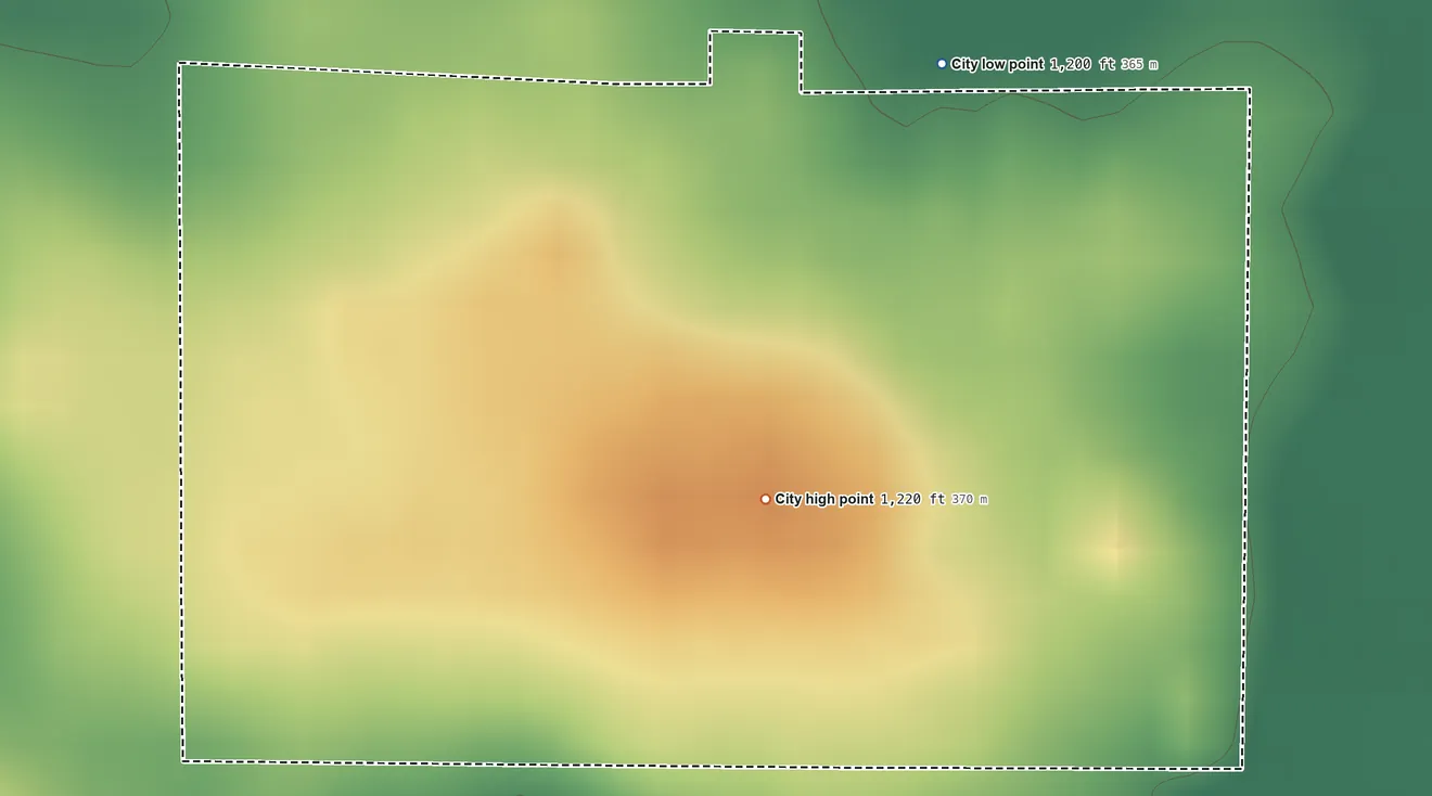 Topographic elevation map of Lone Rock, Iowa, shaded from 1,200 ft on the northeast side to 1,220 ft on the south side
