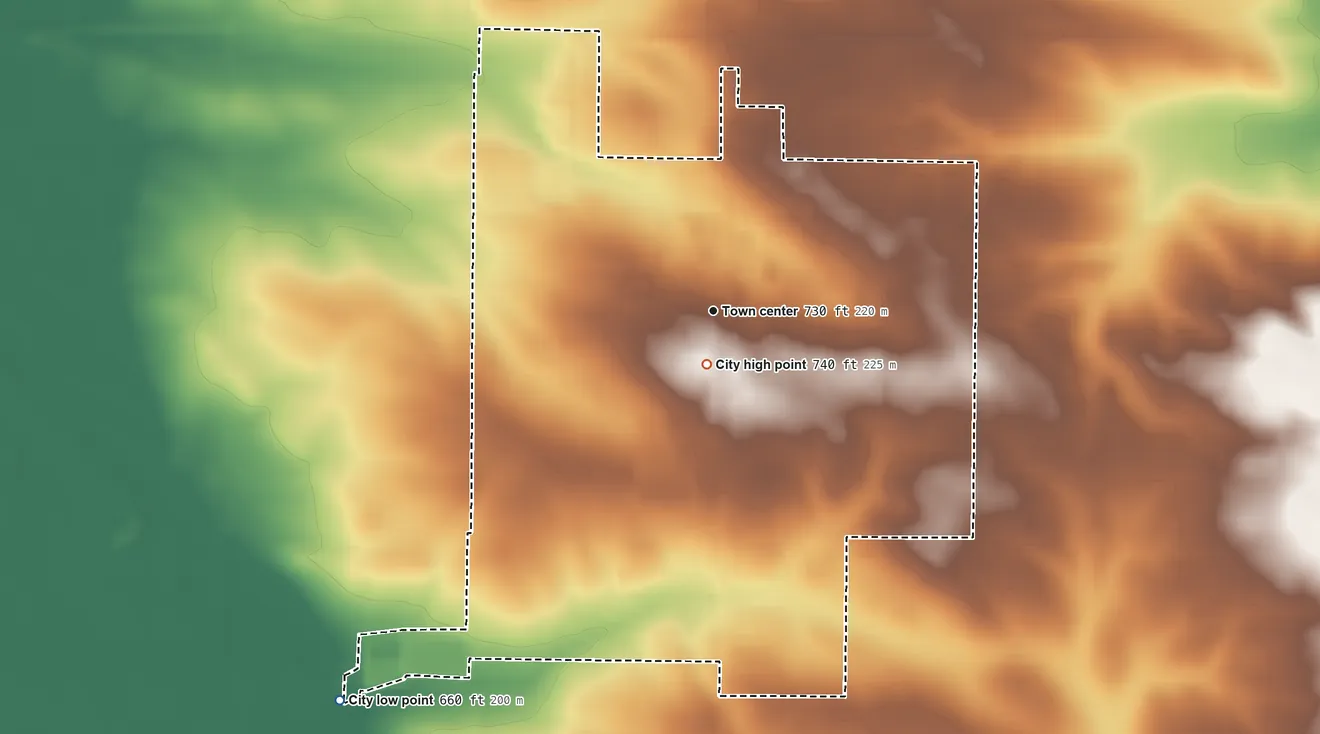 Topographic elevation map of Lone Tree, Iowa, shaded from 660 ft on the southwest side to 740 ft near the middle
